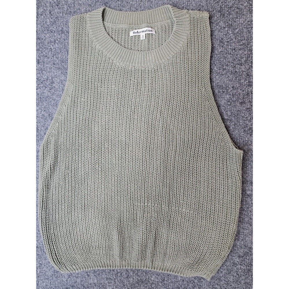 Reformation Shaker Knit Sleeveless Sweater Sage Green Size Small Coastal Earthy